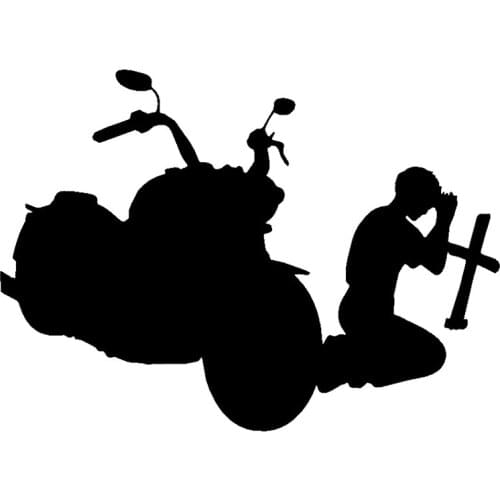 16.6cm*12cm Praying Biker Creative Decor Stickers Vinyl Black/Silver S3-5615