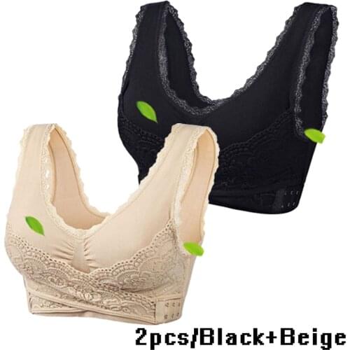 2pcs/SET Women Sexy Lingerie Lace Solid Color front Cross Side Buckle Wireless Push up Sports Underwear Breathable Sleep Bra