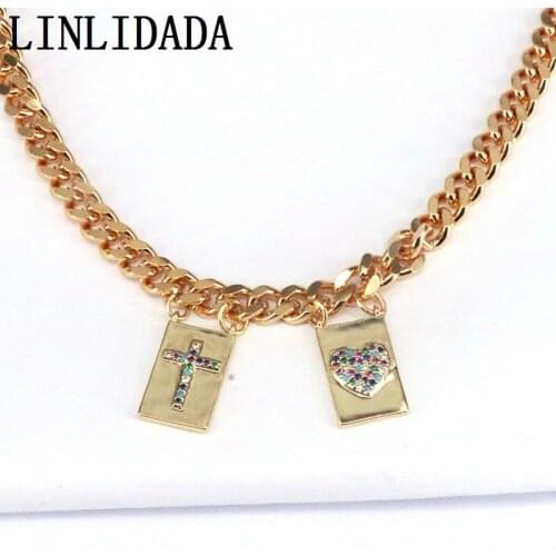 3Pcs Cz Cross Heart Necklace Women Clasp Accessories Gold Color Link Chain Necklaces Party Fashion Jewelry