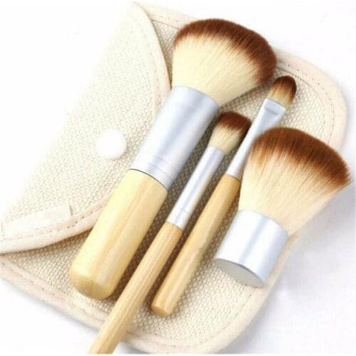 4Pcs Eco-Friendly Bamboo Handle High Quality Small Professional Face Makeup Make Up Cosmetic Brush Set Kit Tool With Bag