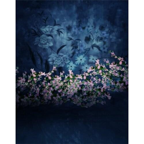 5x7ft Blue Flowers Wall Pink Flowers Photography Backdrops Photo Props Studio Background