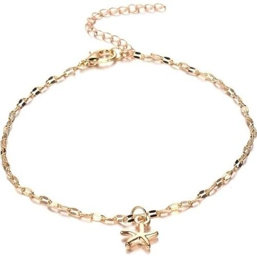 FORSEVEN Womens Simple Chain Anklets Bohemian Beach Foot Jewelry Leg Gold Color Starfish Pendant Anklet Girls Dress Accessories