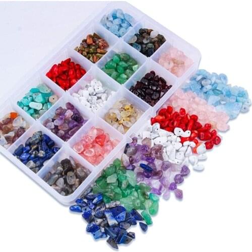 15 Grid Stone Beads Natural Gemstone Beads Irregular Chips Stones Crushed Chunked for Jewelry Making Decor DIY Crafts