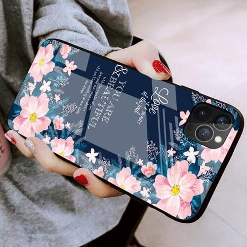 Flower Painted Tempered Glass Case For Oneplus Nord N10 5G N100 Case Luxury Protective Phone Cover for Oneplus Nord N100 Coque