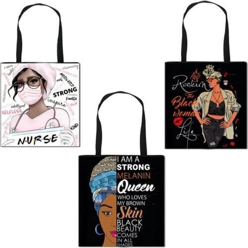 Black Nurse Totes Afro Ladies Fashion Medical Nurse Handbag American Africa Girls Canvas Shoulder Bag Cute Shopping Bags