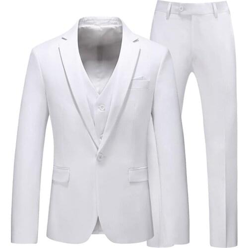 Dalinzis Store New Mens 3 Piece Suit Slim Fit Tuxedos For Wedding Prom Groomsmen White Navy Grey Business Pant Suits
