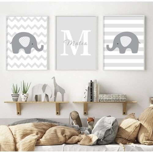 Decorative Painting Custom Initials Elephant Wall Art Poster For Living Room Bedroom Kids Room Home Decor