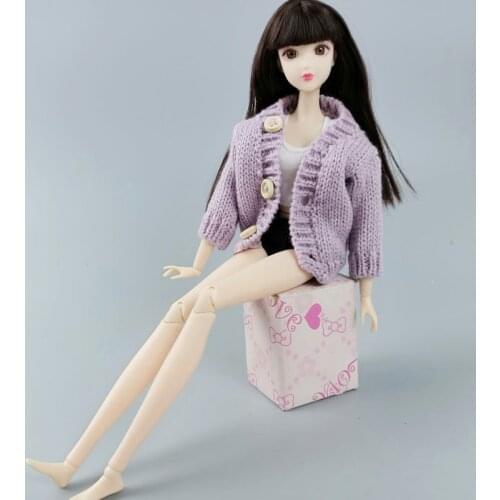 Purple Knitted Coat Winter Warm Sweater Outfits Tops For Barbie Doll Clothes 1/6 BJD Dollhouse Accessories Baby Kid DIY Toy
