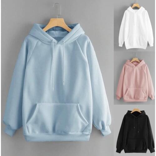 Oversized Hoodie Solid Color Fleece Hoodie Womens Casual Hooded Pocket Long Sleeve Pullover Sweatshirt 2020 plus size