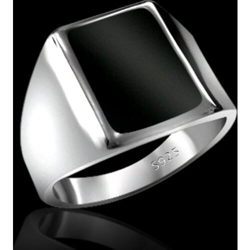 New Turkish Mens Ring 925 Sterling Silver Black Enamel Ring Unisex Engagement Wedding Anniversary Jewelry Gift