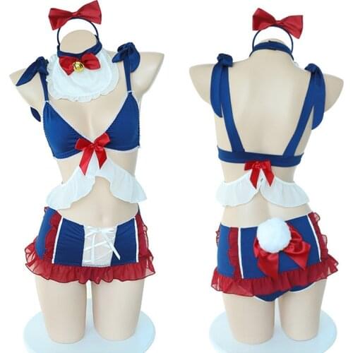 Anime Girl Cosplay Costume Sexy Womens Maid Uniform Cute Kawaii Bunny Tail Underwear Lolita Lingerie Bra and Panty Set Wholesale