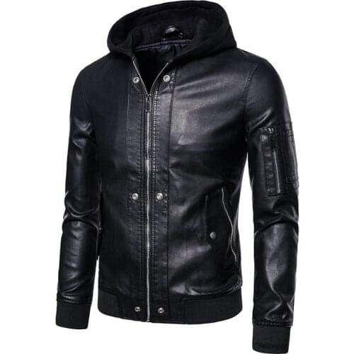 ERENEJIAN Mens Fashion Faux Leather Biker Racing Jacket With Hood Windproof Motorcycle Coat PU Outerwear Slim Fit Big Size 4XL