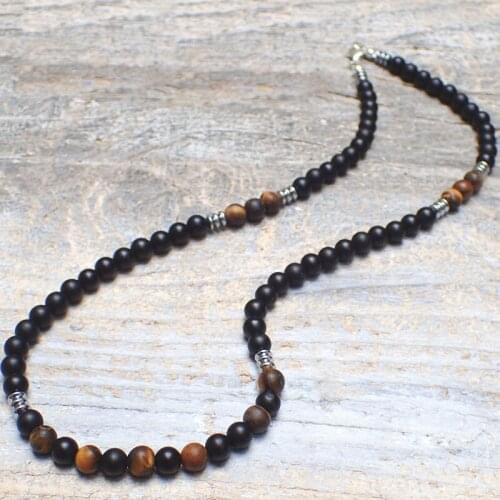 Mens Necklace, Tigers Eye Black Onyx Mens Necklace men Gemstone mens choker 7th anniversary gift Stone necklace