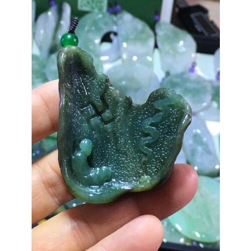 Natural Myanmar jade A HandCarved enlightenment Buddha jadeite jade green jade pendant jade necklace pendants jewelry necklaces