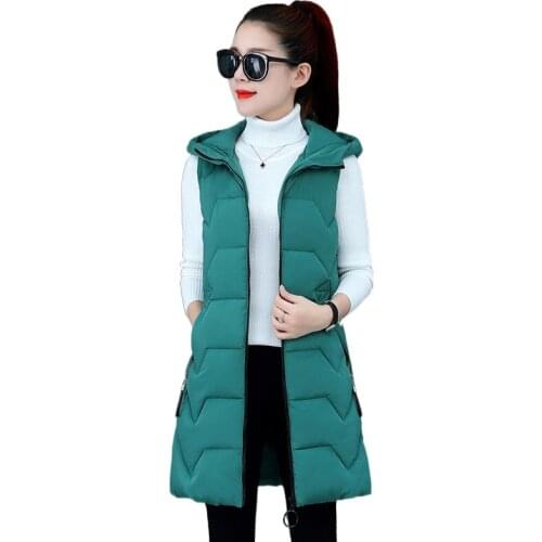 Autumn Winter Vest Coat Women New Stand Collar Long Warm Down Jacket Vest Female Waistcoats Vest Cotton Padded Gilet Femme