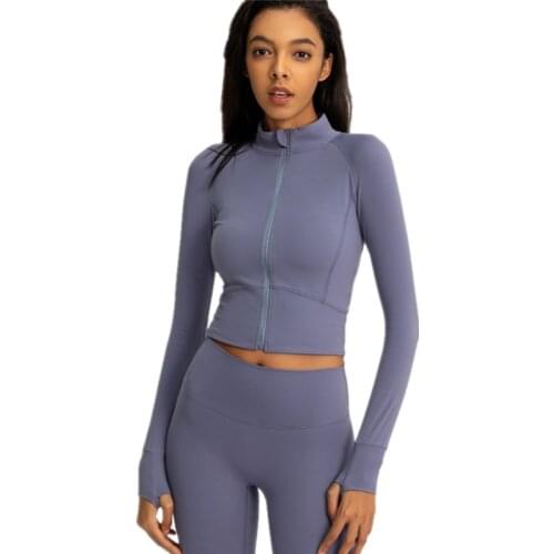 Autumn Winter New Slim Fits Women Running Cycling Jacket Long Sleeve Zipper Thumbholes Yoga Coat Quick-Dry Gym Training Top