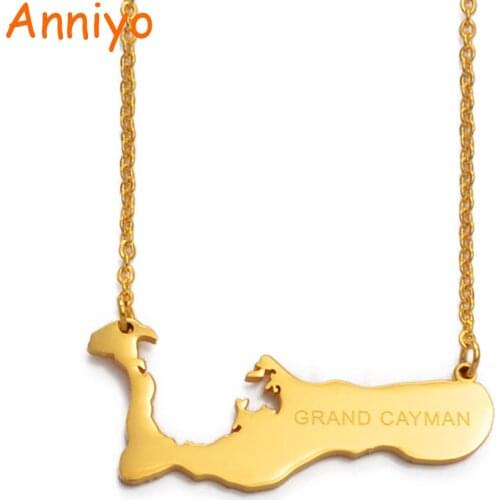 Anniyoc Chain 50cm+5cm, The Cayman Islands for Grand Cayman Map Pendant Necklaces Gold Color Charm Maps Jewelry Gifts #014821