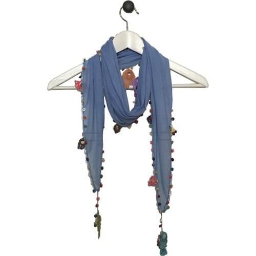 Pafuli Hand Lace Beaded Ethnic Scarf Blue