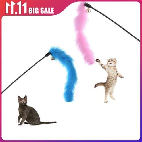 Pet Cat Teasing Stick Pompom Feather Accessories Funny Kitten Interactive Toys For Household Animals Cats Entertainment