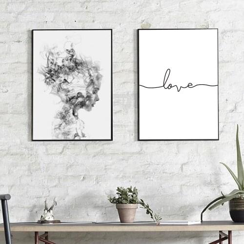 Simple Abstract Girl Posters Black and White Color Prints Love Decor for Home Waterproof Oil Ink No Framed