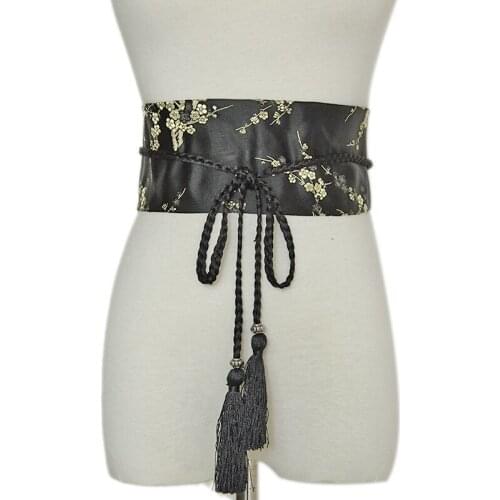Casual Plum blossom embroidery floral women belt QZ0108 wide belt ladies black red pink suede waistband female