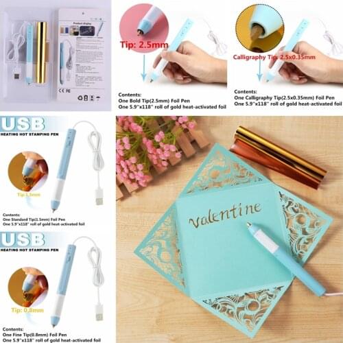 Various Tip Heat Foil Lettering Pen Heat-resistant Grip USB Powered For Handwritten Sentiments Paper Card With Hot Stamping Foil