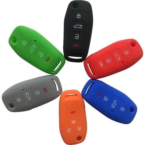 Silicone Car Key Cover Case For Ford Focus EcoSport Fusion Mk2 Mk7 Explorer Ranger 4 Buttons Modified Remote Key Holder Protect