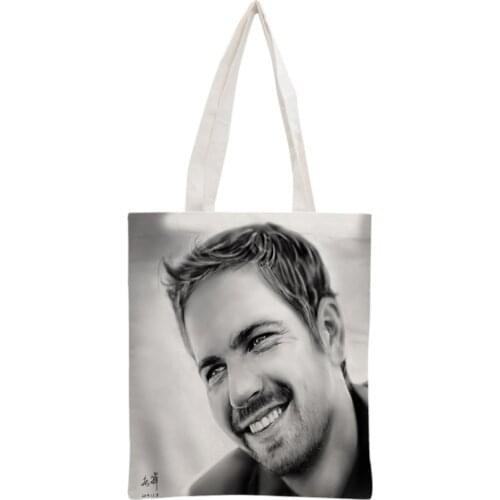 Custom Paul Walker Tote Bag Reusable Handbag Women Shoulder Foldable Canvas Shopping Bags Customize your image