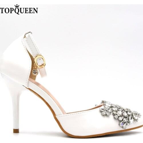 TOPQUEEN-A39 One Piece Clearance Rhinestone patches for wedding Shoes New bow women high heels shoes women weddings party