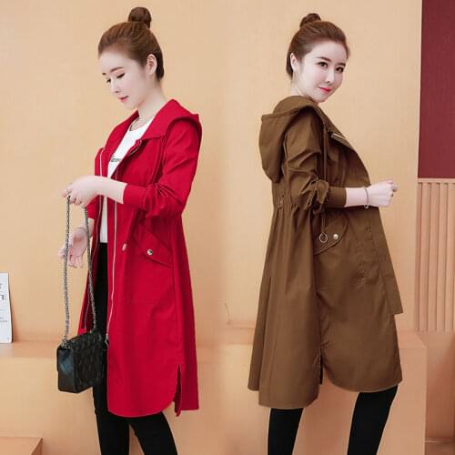 Autumn Woman Hooded Trench Coat Fashion Solid Zipper Waterproof Outerwear Loose Female Long Sleeve Windbreaker Plus Size 3XL 245