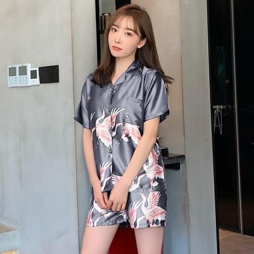 Comfortable Women Pyjamas Set Plus Size 3XL Short Sleeve Casual Home Wear Summer Silk Girl Pajama Sets Leisure Sleepwear Set