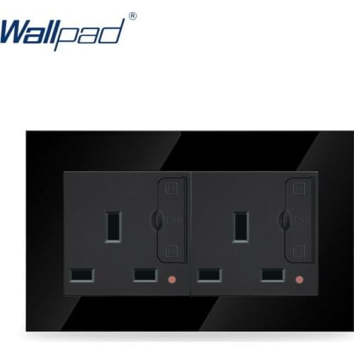 Wallpad Luxury Black Crystal Glass Frame 146*86mm Double 13A UK Socket with Four USB Wall Chargers
