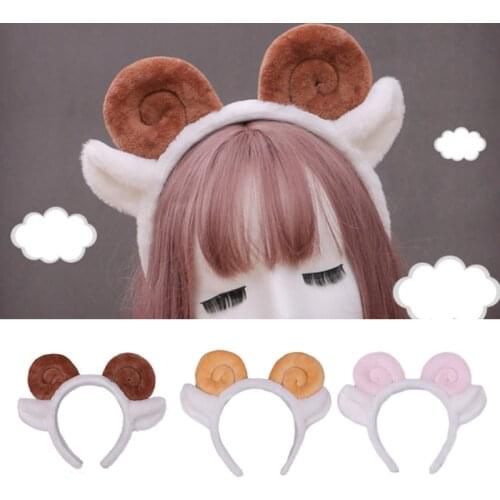 Animal Cartoon Headband Furry Sheep Ears Headwear Goat Horns Hair Hoop for Halloween Cosplay Headpiece Party Supplie