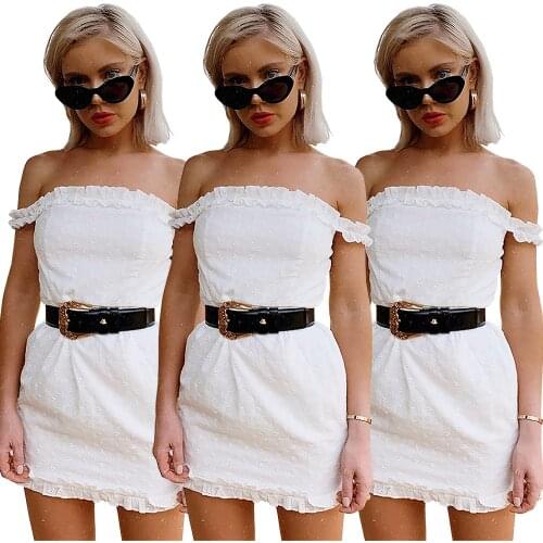 Womens Sexy Hot Sale Dress Fashion Womens Embroidered Flower Lace Sweet Pure Color Halter Skirt Bag Hip Skirt Dress