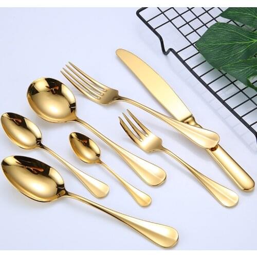 Gold Stainless Steel 4pcs Pack Gold Plated Cutlery Dinnerware Fork Knife Spoons