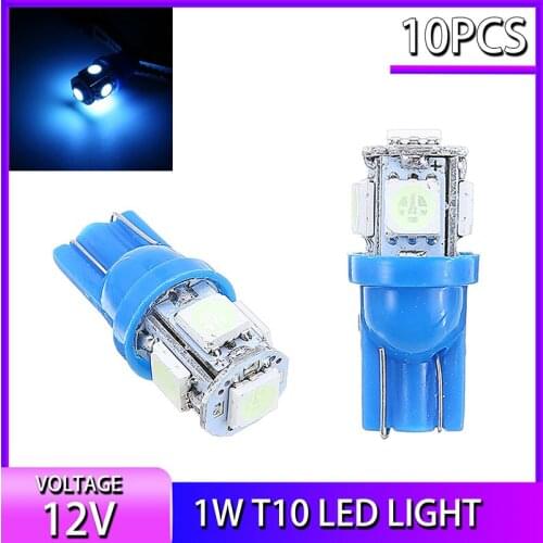 10pcs T10 W5W 168 192 5050 5 LED Car Wedge License Plate Light Bulb Ice Blue Tail Turn Signal Parking Stop Lamp Trunk Lights