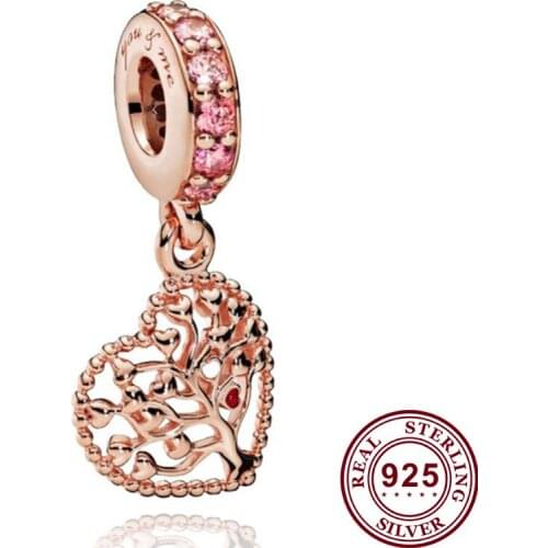 100% 925 Sterling Silver Charm Rose Gold Life Tree Pendant Fashion Pendant Fit Pandora Women Bracelet & Necklace Diy Jewelry