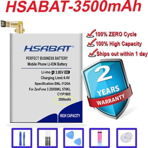 HSABAT Top Brand 100% New 3500mAh C11P1605 Battery for ASUS ZenFone 3 ZS550KL 570KL Z01FD in stock