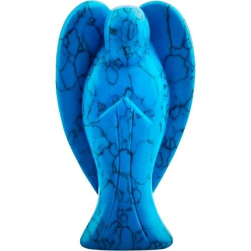 TUMBEELLUWA 3 inch Blue Howlite Turquoise Pocket Guardian Angel Figurine Statue,Reiki Healing Stone