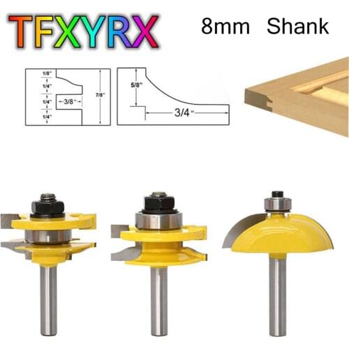 3pcs 8mm Shank Raised Panel Router Bit Set Cabinet Door Molding Knife Milling Cutter for Wood Woodworking Tools