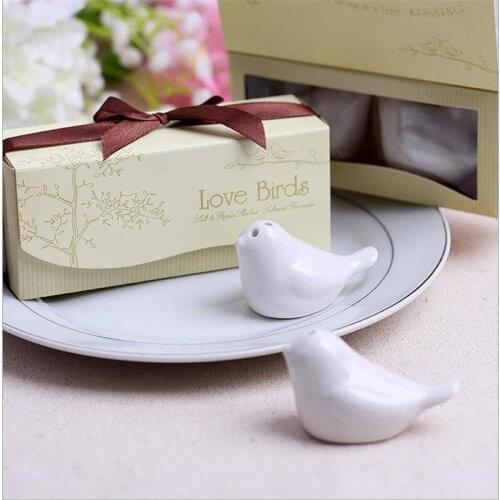 Love birds salt and favors gifts newest wedding favors bird salt pepper shaker Wedding gift Ceramic gift 12pcs=6box