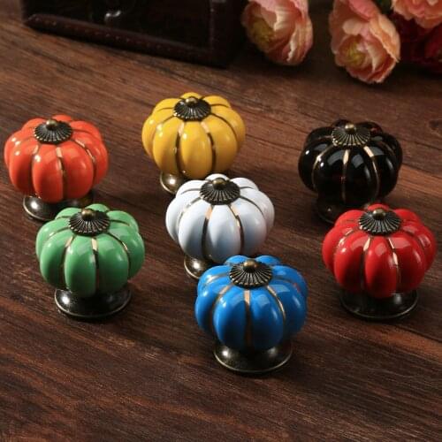 7 Color Ceramic Door Knob Vintage Pumpkin Cabinet Knobs and Handles Furniture Cabinet Drawer Cupboard Kitchen Pull Handle Knobs