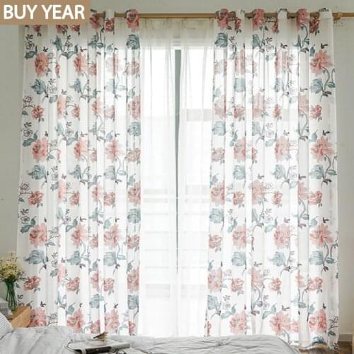 American Curtains for Living Dining Room Bedroom Idyllic Peony Embroidered Tulle Curtains Door Finished Product Customization