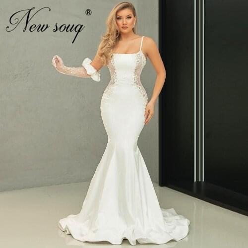 White Mermaid Evening Dresses Illusion Party Gowns For Weddings Middle East Robes Customized Women Prom Dresses For Saudi Arabia