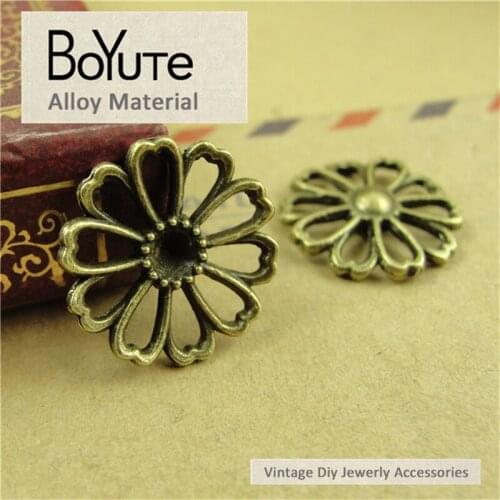 BoYuTe (100 Pieces/Lot) 17*17MM Zinc Alloy Antique Bronze Plated Hollow Flower Petal Connectors Diy Jewelry Accessories