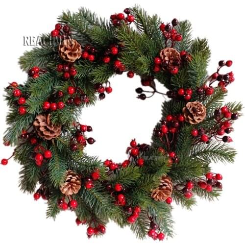 Decorated Artificial Christmas Wreath Green Branches with Pine Cones Red Berries Indoor/Outdoor Xmas Decoration 45cm