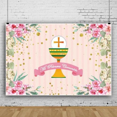 God Bless Backdrop Baptism Party First Holy Communion Christening Banner Decor Blue Flower Boy Baby Shower Background