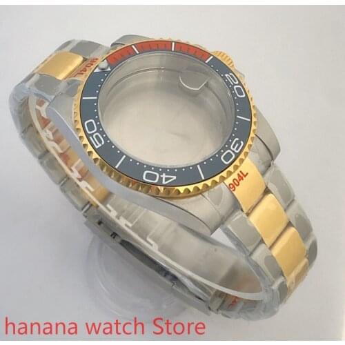 Sealed back cover 904L stainless steel gold strap bracelet with 40mm sapphire glass ETA NH36 MH35 cases.bezel blue orange