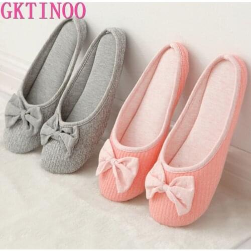GKTINOO Cotton Cute Bowtie Home Women Slippers Summer Spring Indoor Shoes For Girls Ladies Female Warm House Bedroom Floor Flats