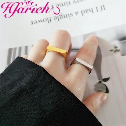 Personalize Adjustable Geometric Ring Jewelry Bright Wide Gold Color Temperament Rectangular Flat Rings For Women Wedding Gifts